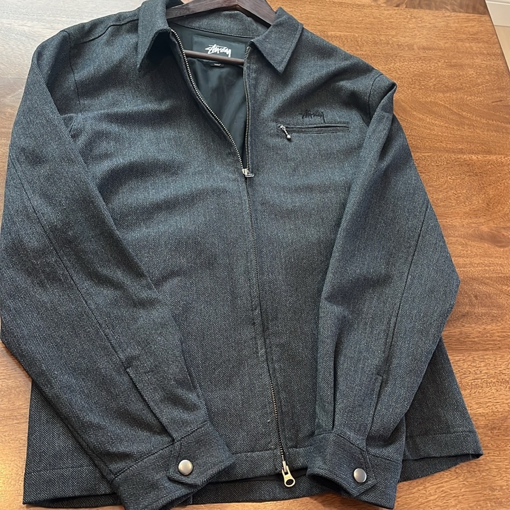 Stussy Dark Gray Zip-Up Shirt Jacket